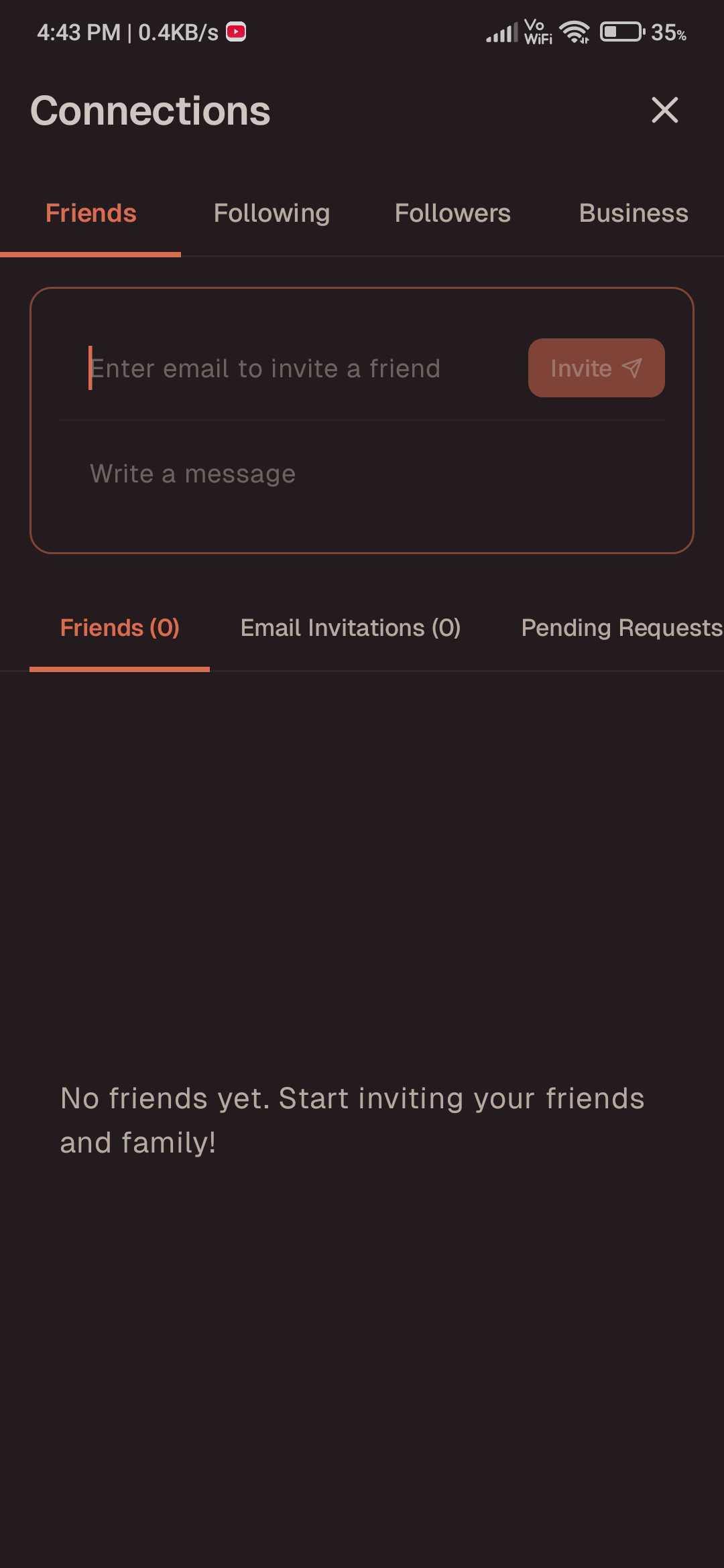 Invite Friends / Connect Screen - Mobile View
